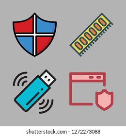 access icon set. vector set about pendrive, shield and ram icons set.