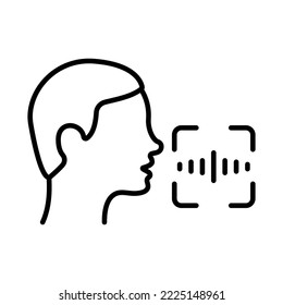 Access Identification by Voice Line Icon. Command Voice ID Recognition Technology Outline Pictogram. Speak for Access. Verification Symbol. Editable Stroke. Isolated Vector Illustration.