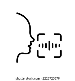 Identificación de acceso por voz a icono de línea de Smartphone. Pictograma de contorno de la tecnología de reconocimiento de voz de comandos. Habla por Access. Símbolo de verificación. Stroke editable. Ilustración de vectores aislados.