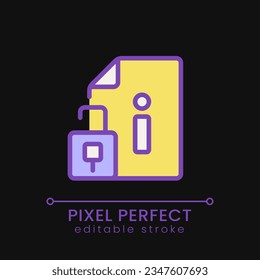 Access to information pixel perfect RGB color icon for dark theme. Open database files. Sources for users. Simple filled line drawing on night mode background. Editable stroke. Poppins font used