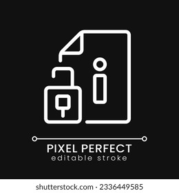 Access to information pixel perfect white linear icon for dark theme. Open database files. Sources for users. Thin line illustration. Isolated symbol for night mode. Editable stroke. Poppins font used