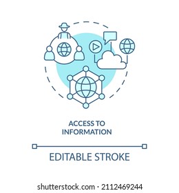 Access to information turquoise concept icon. Benefits of energy services abstract idea thin line illustration. Isolated outline drawing. Editable stroke. Roboto-Medium, Myriad Pro-Bold fonts used