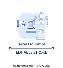 Access to justice light blue concept icon. Equal protection under law. LGBT program abstract idea thin line illustration. Isolated outline drawing. Editable stroke. Arial, Myriad Pro-Bold fonts used