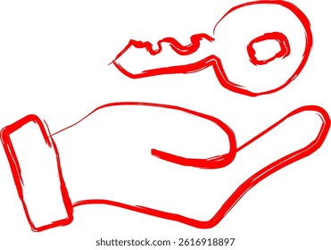 access key icon in doodle style. red line scribble icon