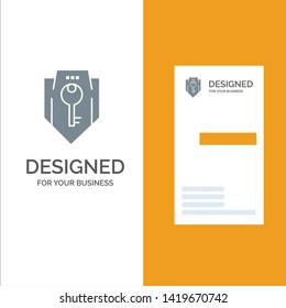 Access, Key, Protection, Security, Shield Grey Logo Design and Business Card Template