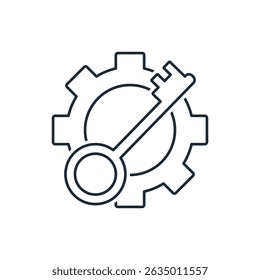  Zugriffstaste für Einstellungen, Konfigurationsänderungen. Lineare Vektorsymbol-Abbildung einzeln auf weißem Hintergrund.