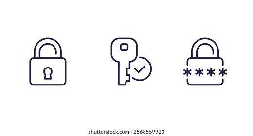 access line icons with lock and key