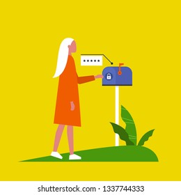 Access to mailbox. Locked postbox. Enter the password. Pop up window. New technologies. Flat editable vector illustration, clip art