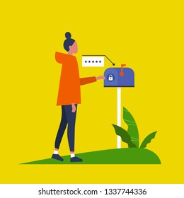 Access to mailbox. Locked postbox. Enter the password. Pop up window. New technologies. Flat editable vector illustration, clip art