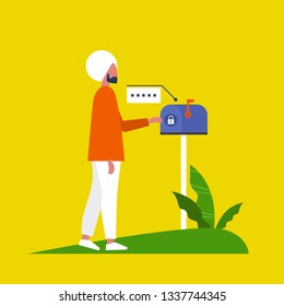 Access to mailbox. Locked postbox. Enter the password. Pop up window. New technologies. Flat editable vector illustration, clip art