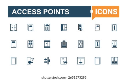 ícone Pontos de acesso definido. Entrada incluída, acesso, login, porta, fechar, entrada e muito mais. ícone Entrada e Saída. Coleção para aplicativos móveis e Web. Pictograma conceitual e infográfico.