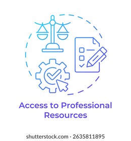 Access to professional resources blue gradient concept icon. Legal services. Accounting, marketing. Round shape line illustration. Abstract idea. Graphic design. Easy to use in infographic, brochure