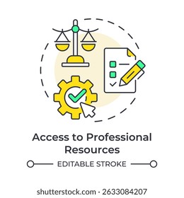 Access to professional resources multi color concept icon. Legal services. Accounting, marketing. Round shape line illustration. Abstract idea. Graphic design. Easy to use in infographic, brochure