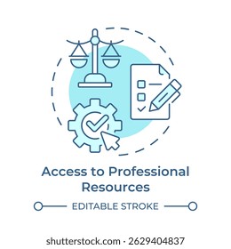 Access to professional resources soft blue concept icon. Legal services. Accounting, marketing. Round shape line illustration. Abstract idea. Graphic design. Easy to use in infographic, brochure