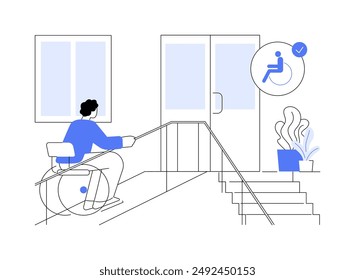 Access ramp isolated cartoon vector illustrations. Man in a wheelchair uses ramp, disabled people lifestyle, accessible city for disabled citizens, barrier-free environment vector cartoon.