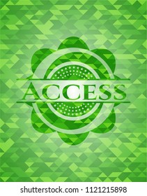 Access realistic green emblem. Mosaic background