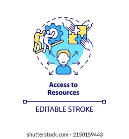 Zugriff auf das Ressourcenkonzept-Symbol Profitieren Sie vom Stakeholder-Management abstrakte Idee dünne Linie Illustration. Einzeln Umrisszeichnung. Bearbeitbarer Strich. Arial, Myriad Pro Fett Schriftarten verwendet