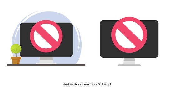 Access restricted blocked on computer pc online icon vector graphic, unauthorized internet web entry prohibited or banned, forbidden denied digital security sign, danger warning cyber caution image