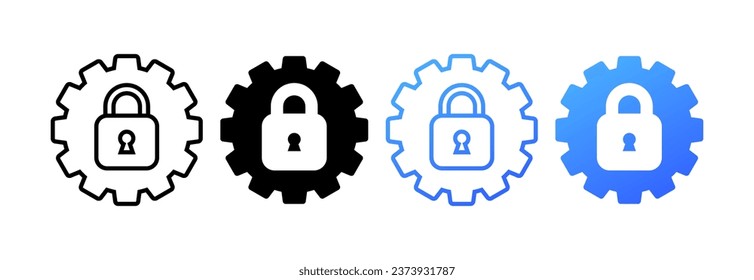 Access settings icons. Different styles, key lock inside the gear, privacy settings, icon access settings. Vector icons