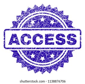 ACCESS stamp imprint with corroded style. Blue vector rubber seal print of ACCESS text with corroded texture.