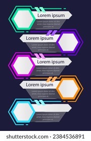 Plantilla de diseño de gráficos de infografía de acceso a la tecnología. Resumen de infografía con espacio de copia. Gráficos instructivos con secuencia de 5 pasos. Presentación de datos visuales. Se usa una infinidad de tipos de letra Pro-Regular
