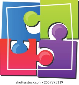 access therapy  adhesive curled puzzle solving logo. green, blue, red and purple smart and modern logo for problem solving. 