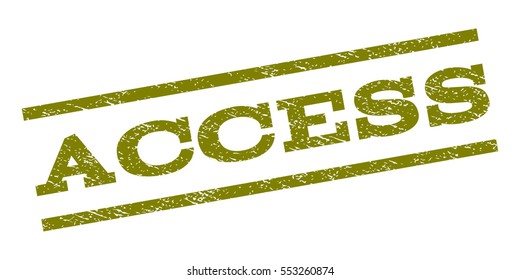Access watermark stamp. Text tag between parallel lines with grunge design style. Rubber seal stamp with scratched texture. Vector olive color ink imprint on a white background.