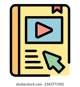Acceso al vector de contorno de icono del webinar. Tutorial de vídeo. Color del equipo en línea plano