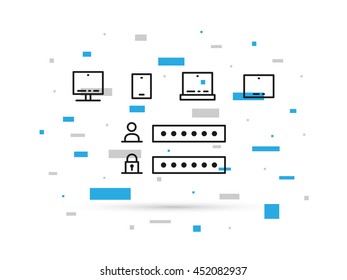 Access window for digital devices (desktop, laptop, smartphone, tablet) vector illustration.  Authentication management creative concept. Login account and password security design.
