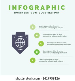 Access, World, Protection, Globe, Shield Solid Icon Infographics 5 Steps Presentation Background