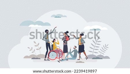 Accessibility as ability for movement in public places tiny person concept. Handicap patient support and assistance with wheelchair mobility option vector illustration. Invalid paralysis recovery.