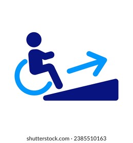 Accesibilidad, flecha a rampa, persona con discapacidad, hombre de silla de ruedas con discapacidad,   La atención es escasa, accesible para las personas con discapacidad. Movimiento. Personas de edad avanzada que usan sillas de ruedas.