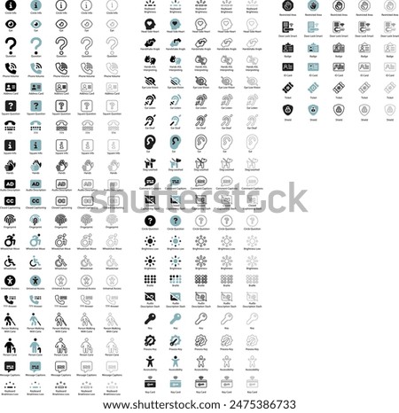 Accessibility assistance  and deafness icon set