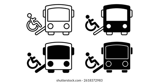 Accessibility Bus Icon Símbolos de rampa de silla de ruedas en blanco y negro Diseño de Vector