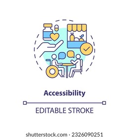 Accessibility concept icon. No barrier. Public service. Help care. Well being. Disability access. Social inclusion abstract idea thin line illustration. Isolated outline drawing. Editable stroke