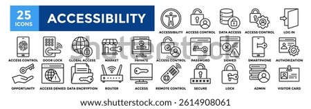 Accessibility icon collection set. Containing design Accessibility , Access Control, Data Access, Access Control, Log In 