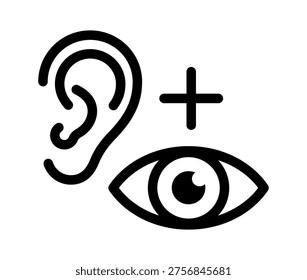 Accessibility icon. Outline pictogram representing vision and hearing support, sensory perception, inclusive design and assistive services for healthcare, UI, accessibility settings and communication.
