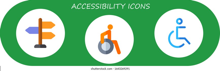 accessibility icon set. 3 flat accessibility icons. Included sign post, disabled, handicap icons