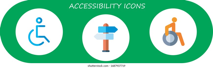 accessibility icon set. 3 flat accessibility icons.  Simple modern icons such as: handicap, sign post, disabled