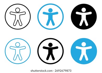 Coleção de conjuntos de ícones de acessibilidade. Ícone de acesso universal Sinal de vetor. Ícone de acessibilidade definido pelo humano. Ilustração vetorial.