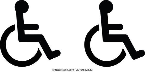 Accessibility icon set two black wheelchair symbols on white background