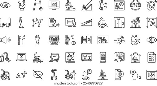 Ícones de acessibilidade Coleção de ícones vetoriais de alta qualidade com traçado editável. Ideal para projetos profissionais e criativos.