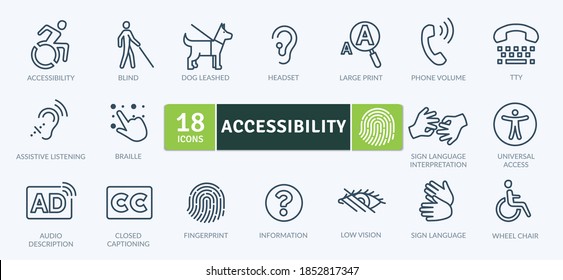Accessibility Icons Pack  Thin line icons set  Flat icon collection set  Simple vector icons
