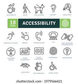 Accessibility Icons Pack. Thin line icons set. Flat icon collection set. Simple vector icons