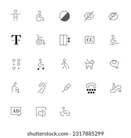 Accessibility Icons Pack. Thin line icons set. Flat icon collection set. Simple vector illustration. World disability day.