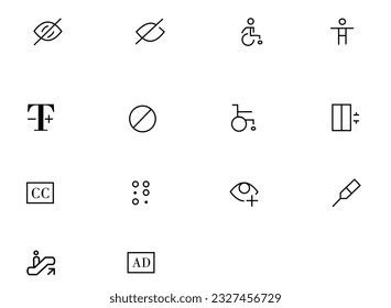 Accessibility Icons Pack. Thin line icons set. Flat icon collection set. Simple vector illustration. World disability day.