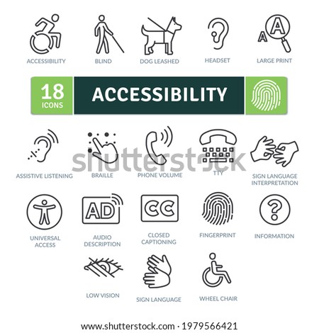 Accessibility Icons Pack. Thin line icons set. Flat icon collection set. Simple vector icons