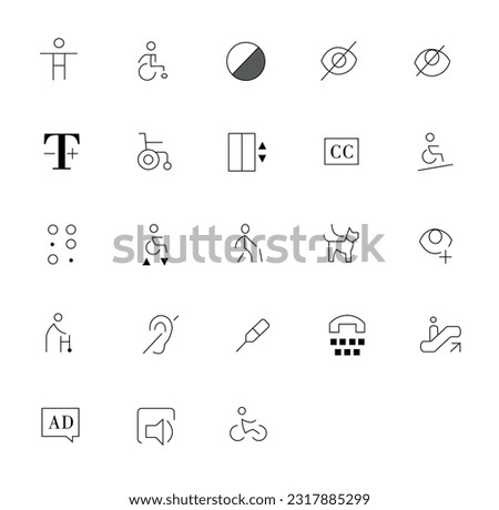 Accessibility Icons Pack. Thin line icons set. Flat icon collection set. Simple vector illustration. World disability day.
