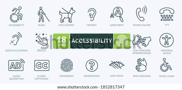 Accessibility Icons Pack. Thin line icons\
set. Flat icon collection set. Simple vector\
icons