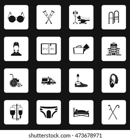 Accessibility icons set in simple style. Disabled people care help assistance set collection vector illustration